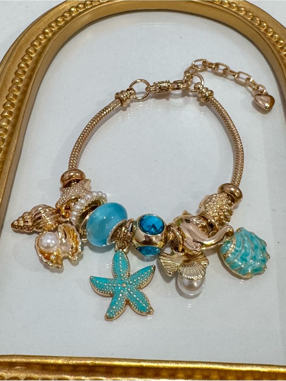New Gold-Tone Turquoise Sea Charm Bracelet Handmade